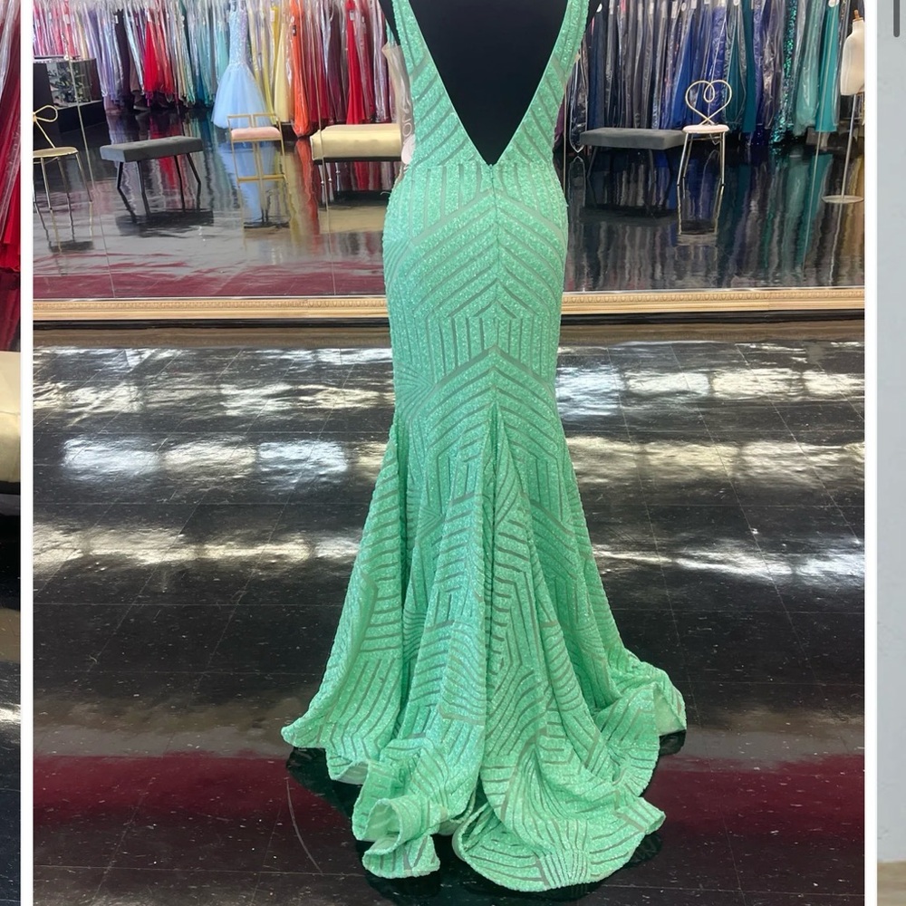 Jovani Mint Sequin Mermaid Gown - Picture 5 of 7